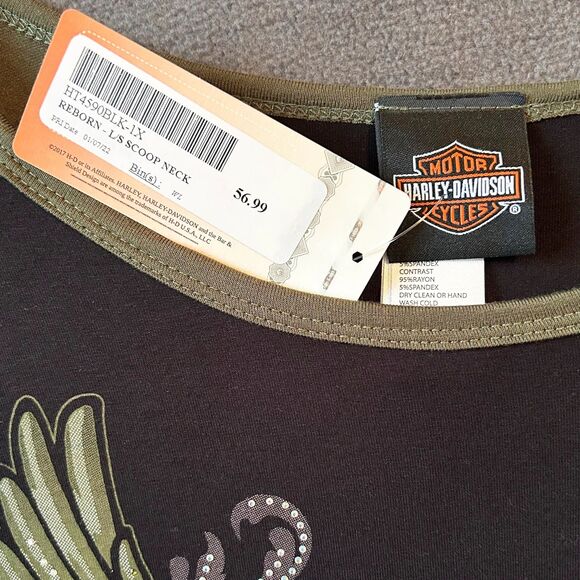 Harley-Davidson Olive Green/Black Reborn Eagle Long Sleeve T-Shirt - Women's 1XL - Picture 5 of 5